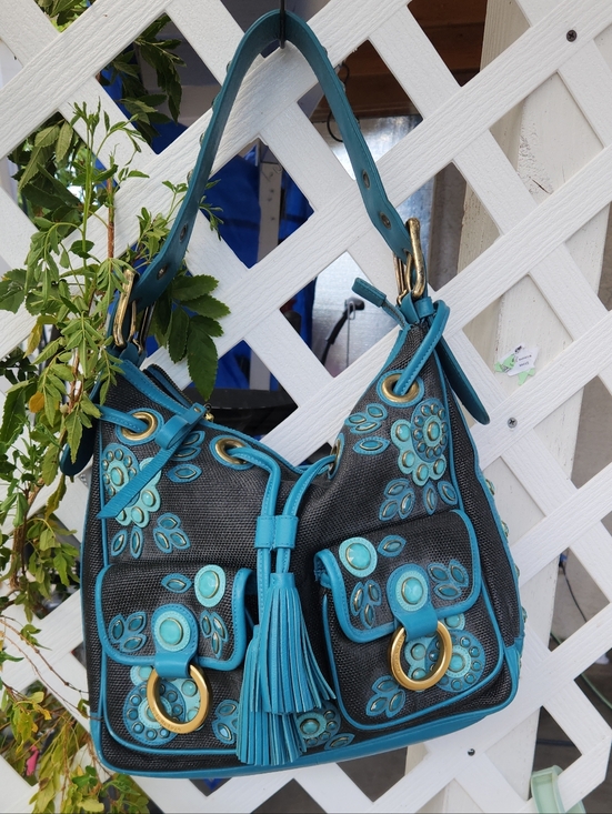 Isabella Fiore Handbags - Isabella FLORE Teal Embroidered Tassel Shoulder Bag - Women
